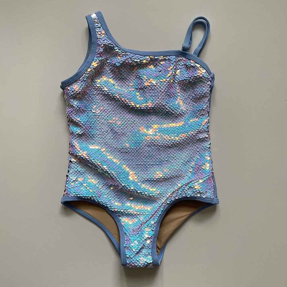 Shade Critters Girls One-piece One Shoulder Peri Flip Sequin Swimsuit - Size 3T - Picture 3 of 15